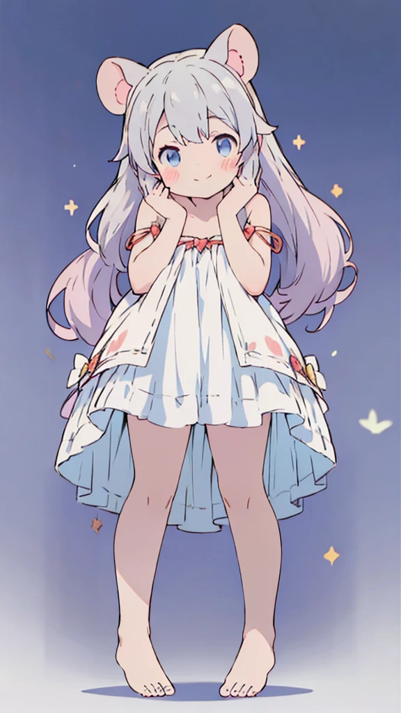 ((masterpiece))((Highest quality))Mouse Ears、girl、smile、blush、Flat Chest、Are thin、Gray Hair、blush、Are standing、Whole body image、Even your toes are visible、Eye level on face、front、No background、Mouse pose、真frontのアングル、Completely naked