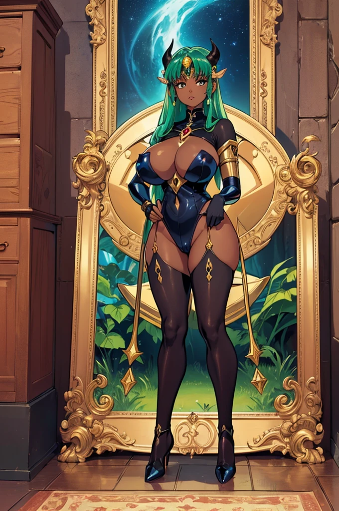 (masterpiece, best quality, high resolution, ((full body, standing,))((huge breasts)), the Taurus sign of the fantasy zodiac, Magic Knight Rayearth style, very powerful,,full body((dark skin))