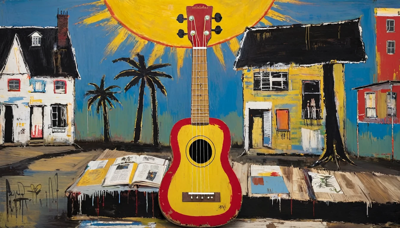 Ukulele, by Jean-Michel Basquiat (sun in the background)