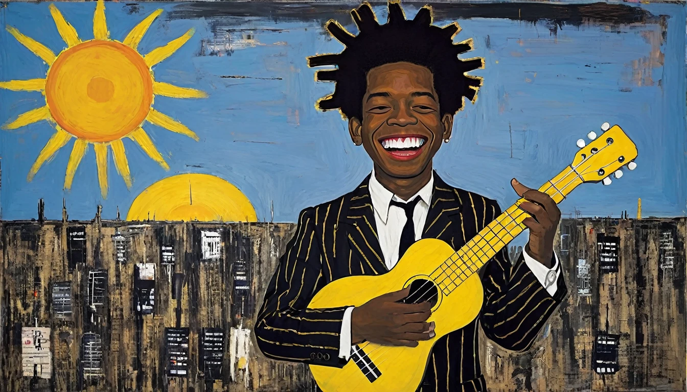 Ukulele, by Jean-Michel Basquiat (sun in the background)