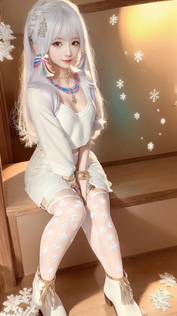 a cute woman, Ariana Grande (age 25), airy sheer hip length fully open night gown (not tied) (midriff and genitals exposed), no underwear, kneeling on a fur rug, near fireplace, Christmas decorations, petting a bunny, flirtatious, ultra-detailed, 8k, highres, masterpiece, realistic, photorealistic, photo-realistic, HDR, UHD, studio lighting, ultra-fine painting, sharp focus, physically-based rendering, extreme detail description, professional, vivid colors, bokeh, portraits, chiaroscuro lighting, warm color tones

