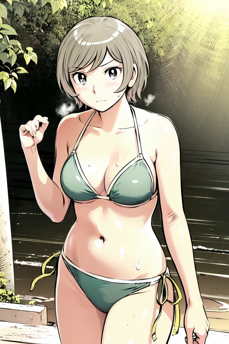 (slingshot bikini:1.2),
Blonde, (short hair:1.2),Illustration of a person、
View your viewers,, (Highest quality:1.3),One Girl, beach、Outdoor、 ground、ground、soil、blue eyeicro Bikini、(masterpiece、Highest quality)、Highest quality, Ultra-high resolution, (((masterpiece))), alone, Large breasts、One Girl, Front view、Embarrassed face、Bronze colored hair、((short hair))、Stand up straight、Cowboy Shot