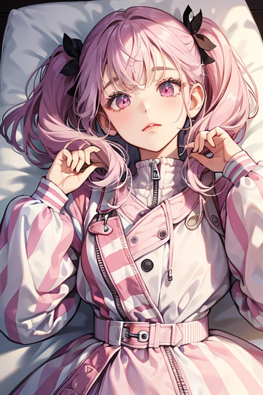 Blanket is a fair-skinned girl with pale pink cheeks and big black button eyes. Her hair is a slightly lighter lavender shade compared to her older sister's, and her bangs are straight cut with a small section separated on the right side. She wears tiny pigtails on the top of her head.
Like her sister, she is always dressed in bedtime clothes. She wears a striped pale pink and magenta sleeping bag like piece that covers her entire body, except for her hands, and has a hood attached with holes for her pigtails. The lining, and heart-shaped patch are white and orange striped. At her chest is a long zipper piece, along with a small Velcro section that keeps the zipper covered at the top. SPARKLE; GLITTER;