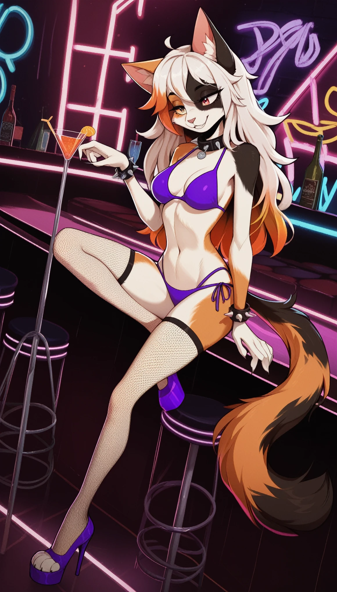 Bikini, anime style, no tail, masterpiece, uhd, ccurate, anatomically correct, super detail, high detail, best quality, 16k, 1080p, thick_thighs,big tits, big ass, high saturation, colorful, detailed manga illustration, fox girl, (furry: 1.21), fox_ears, floating hair, looking at the audience, detailed fingers, contour deepening