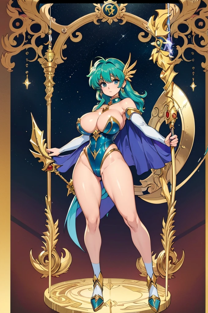 (masterpiece, best quality, high resolution, ((full body, standing,))((huge breasts)) the fantasy zodiac sign sagittarius, Magic Knight Rayearth style very powerful, full body