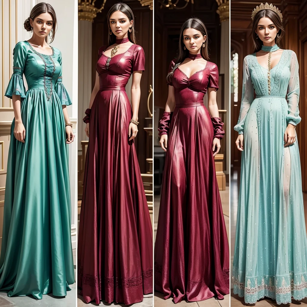 Same women wearing 3 different time line outfit. 1 from 1880 outfit, one from 1980 outfit, one from 2180 outfit