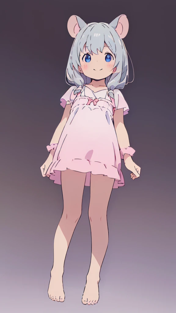 ((masterpiece))((Highest quality))Mouse Ears、girl、smile、blush、Flat Chest、Are thin、Gray Hair、blush、Are standing、Whole body image、Even your toes are visible、Eye level on face、front、No background、Mouse pose、真frontのアングル