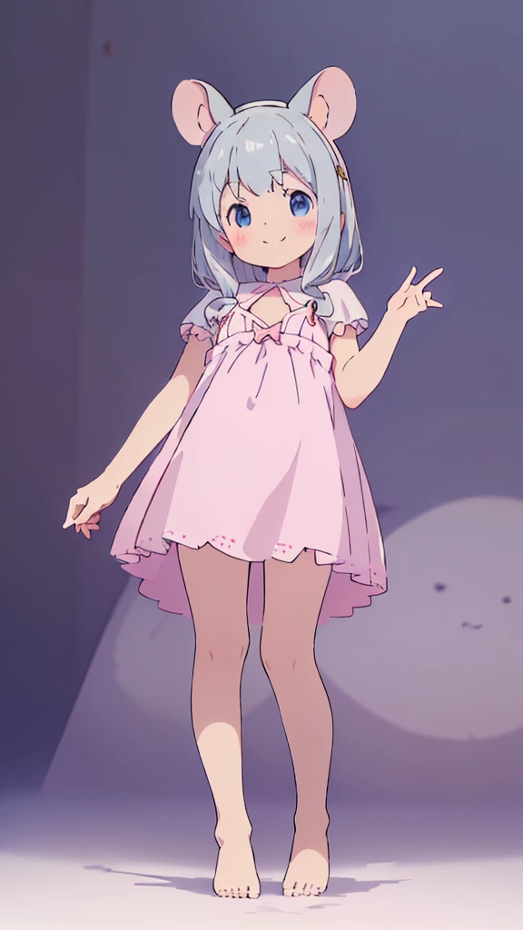 ((masterpiece))((Highest quality))Mouse Ears、girl、smile、blush、Flat Chest、Are thin、Gray Hair、blush、Are standing、Whole body image、Even your toes are visible、Eye level on face、front、No background、Mouse pose、真frontのアングル