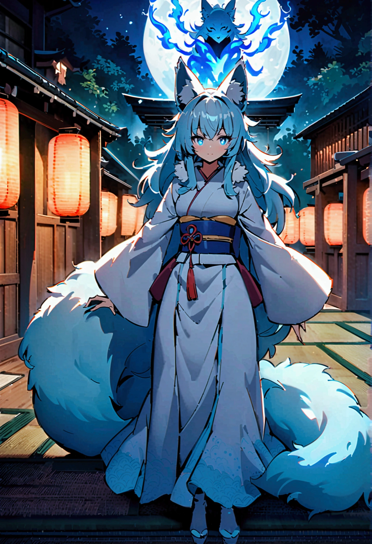 fox Light blue hair beast girl indigo fur fox beast girl fox Light blue hair beast girl indigo fur fox beast girl Wallpaper 4k,8k,highly detailled,,vivid colors,detailed kitsune with 9 tails,traditional Japanese artwork,tatami floor,beautiful cherry blossoms,floating lanterns,dark silhouette of a pagoda,subtle moonlight,dense forest,ethereal atmosphere,dappled sunlight,whimsical spirit,serene expression,elaborate kimono and obi,delicate hand-painted details,luminous eyes Anime Style fox blue White-faced golden-haired nine-tailed fox Coat blue fox Light blue hair beast girl indigo fur fox beast girl Anime Style fox blue White-faced golden-haired nine-tailed fox Coat blue mysterious background Blue Flame girl have a ball of light fox Light blue hair beast girl indigo fur fox beast girl mysterious background Blue Flame girl have a ball of light Anime Style fox blue White-faced golden-haired nine-tailed fox Coat blue mysterious background Blue Flame girl have a ball of light