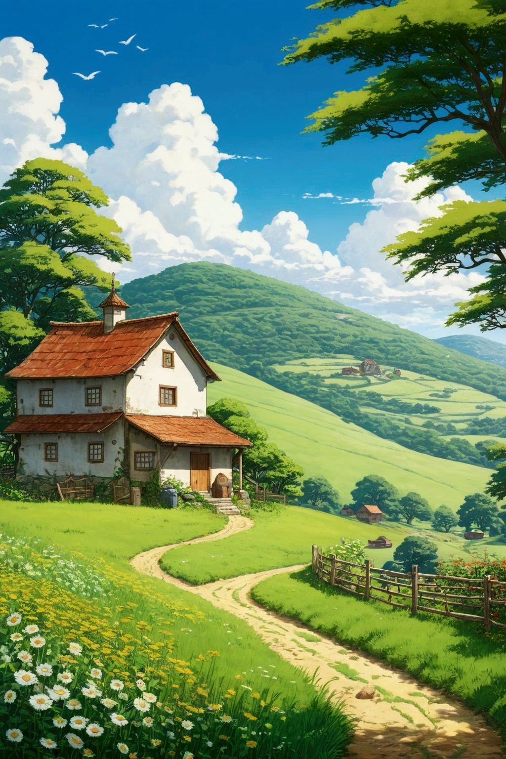 in the farm meadow、Ghibli style、