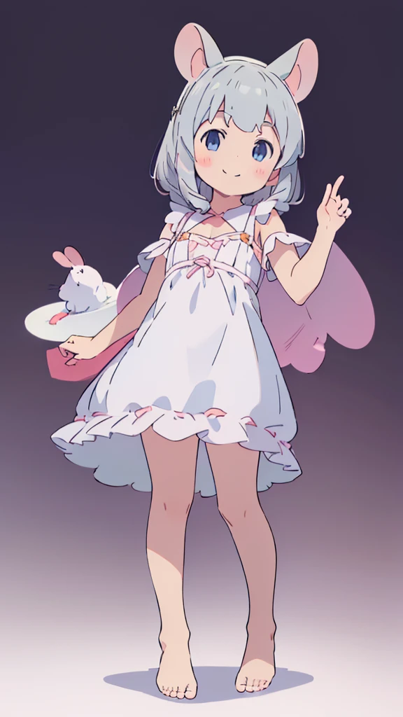 ((masterpiece))((Highest quality))Mouse Ears、girl、smile、blush、Flat Chest、Are thin、Gray Hair、blush、Are standing、Whole body image、Even your toes are visible、Eye level on face、front、No background、Mouse pose、真frontのアングル