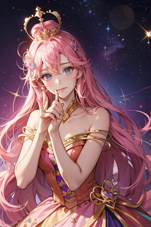 Brittlestar is a pink, lavender, and golden seahorse GIRL with a blue mane and an orange crown and heart. SPARKLE; GLITTER;