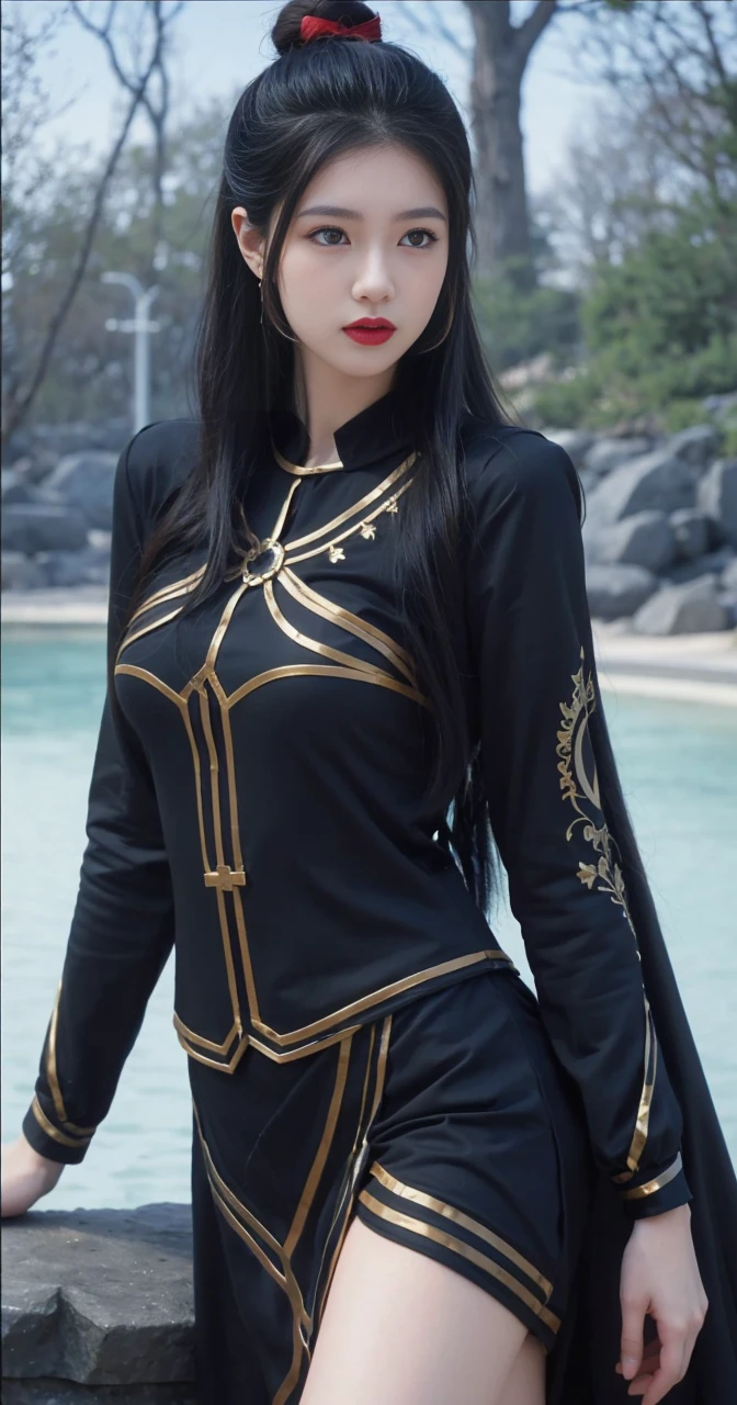 best quality, tmasterpiece,Ultra-high resolution,Clear face,(Reality:1.4),ferpect lighting,(upper body shot), (photorealistic:1.50), anime wallpaper, Guviz style artwork, cover-up fantasy up to magic , by Yang J, Guviz, beautiful artwork illustration, beautiful digital artwork, beautiful digital illustration, Li Song, beautiful anime portrait, art style in Beauvot, Lips wear thick red lipstick