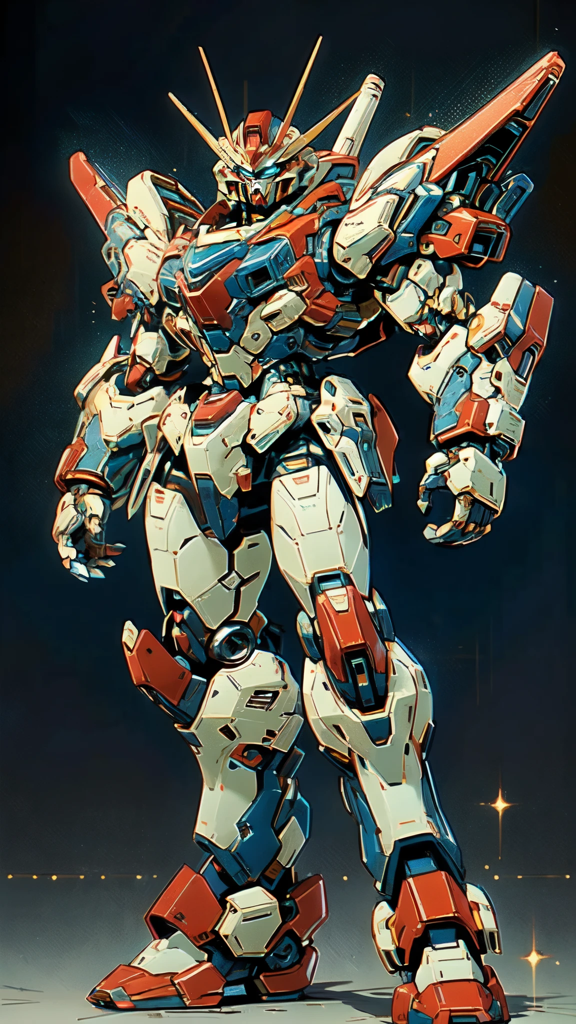 (masterpiece:1.5, best quality:1.5, extremely delicate:1.5, foreshortening:1.5, dynamic angle:1.5), humanoid Mecha, fully enclosed shoulder guards, matching arm and leg guards, full body, full armor, the design balances heavy with agility, (the color scheme is primarily white with red and blue accents, the concept Inspired by Super robot, organic biotech armor, standing, floating high above the futuristic sci-fi city), exquisite and mature art style, (aura effect, energy, glowing eyes, the armor glows), ((SRS)), metallic, dramatic, high definition, highres, ultra-detailed, ultra-fine painting, professional, perfect body proportions, anatomically correct, symmetrical face, extremely detailed eyes and face, high quality eyes, creativity, RAW photo, UHD, 32k, Natural light, cinematic lighting, masterpiece-anatomy-perfect