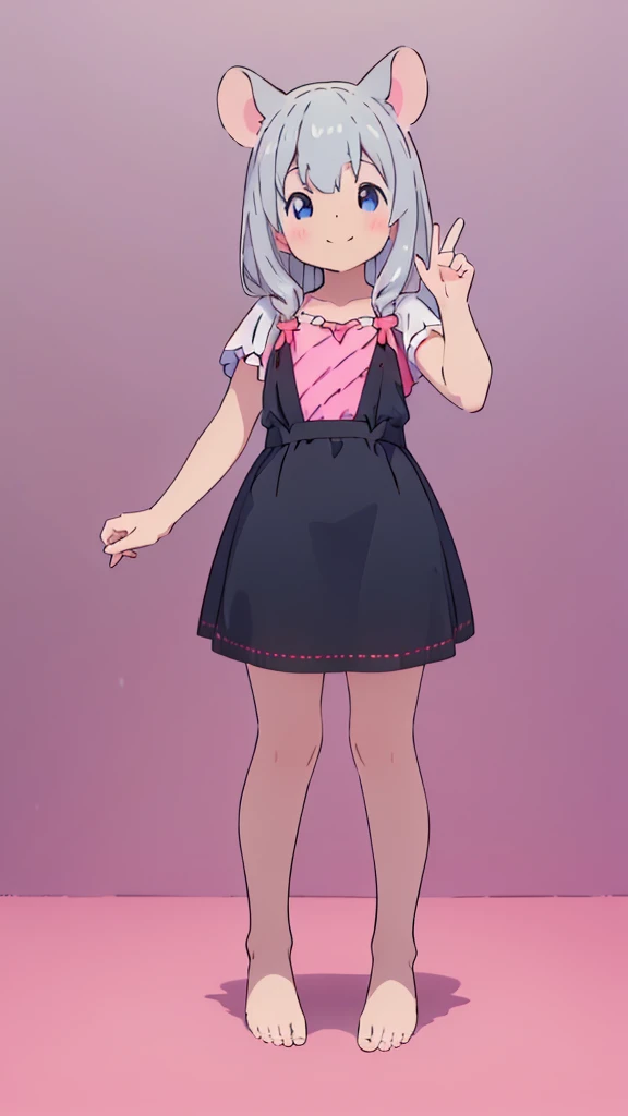 ((masterpiece))((Highest quality))Mouse Ears、girl、smile、blush、Flat Chest、Are thin、Gray Hair、blush、Are standing、Whole body image、Even your toes are visible、Eye level on face、front、No background、Mouse pose、真frontのアングル