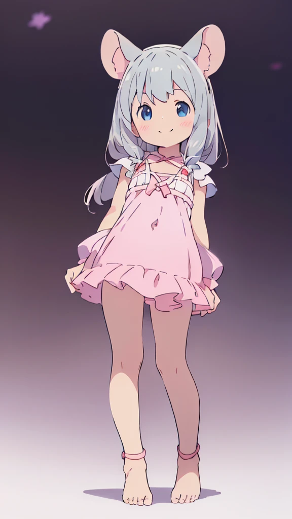 ((masterpiece))((Highest quality))Mouse Ears、girl、smile、blush、Flat Chest、Are thin、Gray Hair、blush、Are standing、Whole body image、Even your toes are visible、Eye level on face、front、No background、Mouse pose、真frontのアングル