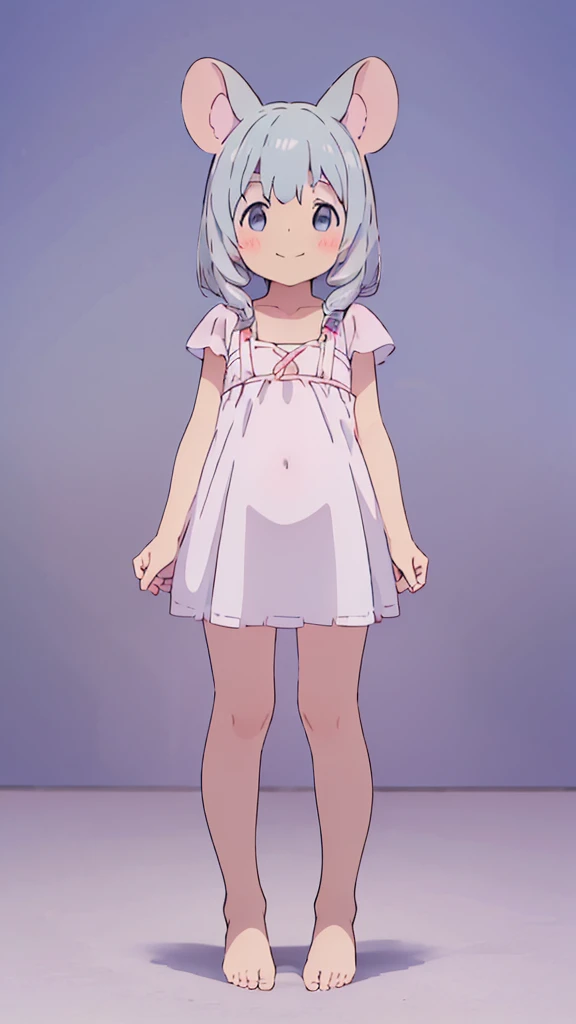 ((masterpiece))((Highest quality))Mouse Ears、girl、smile、blush、Flat Chest、Are thin、Gray Hair、blush、Are standing、Whole body image、Even your toes are visible、Eye level on face、front、No background、Mouse pose、真frontのアングル