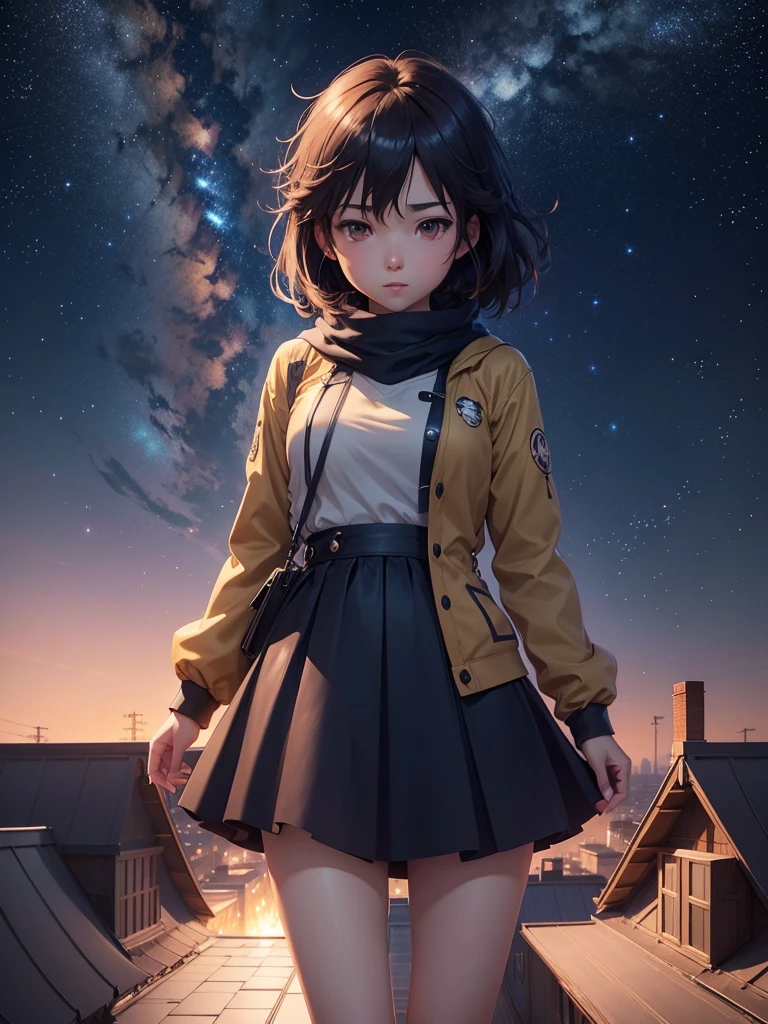 anime girl standing on the roof looking at the night sky with stars, anime wallpaper 4k, anime wallpaper 4 k, 4k anime wallpaper, 8K anime art wallpaper, 4k anime art wallpaper, 4K anime art wallpaper, 4K anime-style, makoto shinkai cyril rolando, 4k manga wallpaper, anime wallpaper, amazing wallpaper, shooting stars