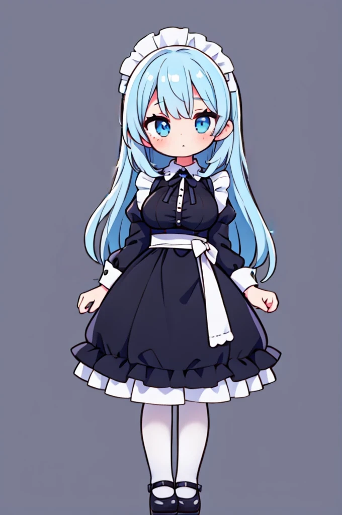 1 girl,maid clothes black hair,long straight,eyes light blue,pupil black,big breasts,full body,front facing,background simple