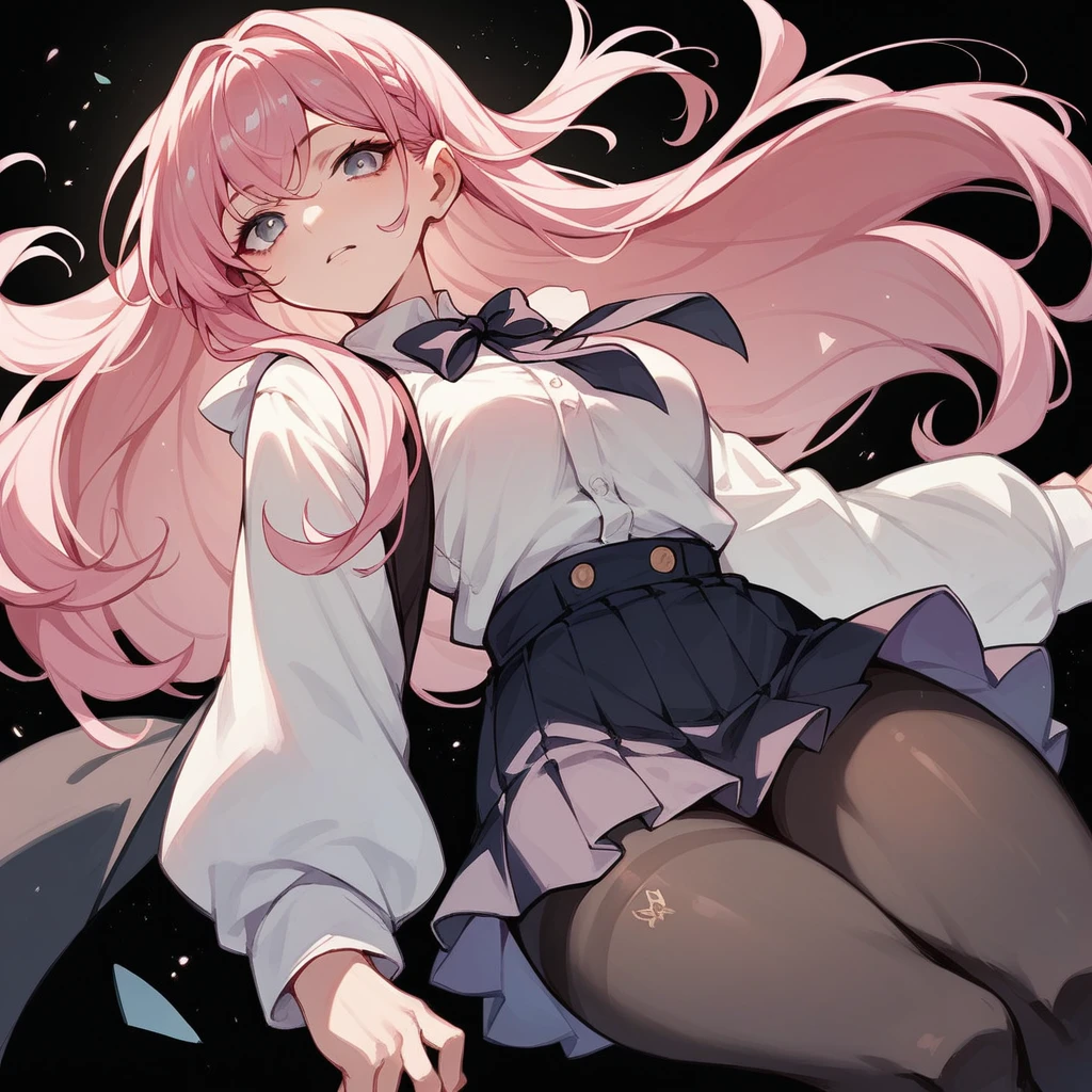 Do not draw the outline in black Pale watercolor Fume Lack of eye power being thin slim figure Tall Pink longhair Twin-tailed