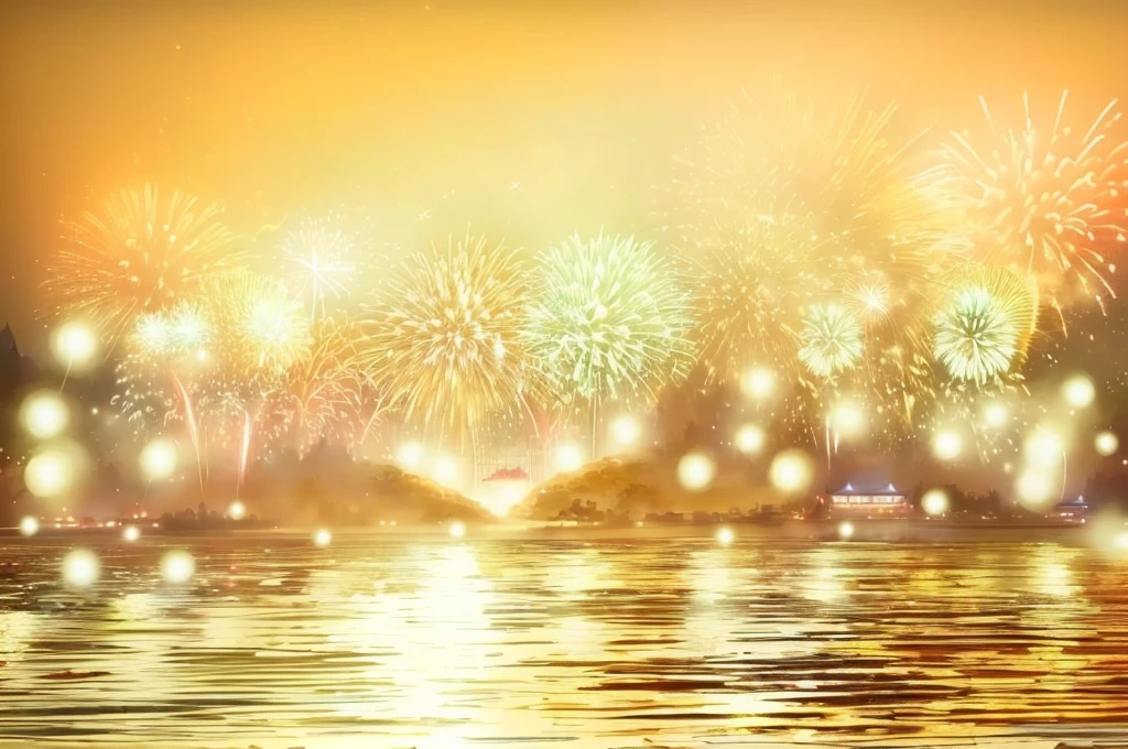 波涛  Fireworkss are lit up over the water and reflecting the sky, Fireworkss in background, Fireworkss in the background, Fireworkss, [ Fireworkss in the sky ]!!, Fireworkss on the background, celebrate, magical sparkling lake, Fireworks, Golden spark, Golden meteor, Foreground Background, Golden sky lantern, Fireworks, Happy!!!, Lunar New Year&#39;s eve, Amazing background, Beautiful background