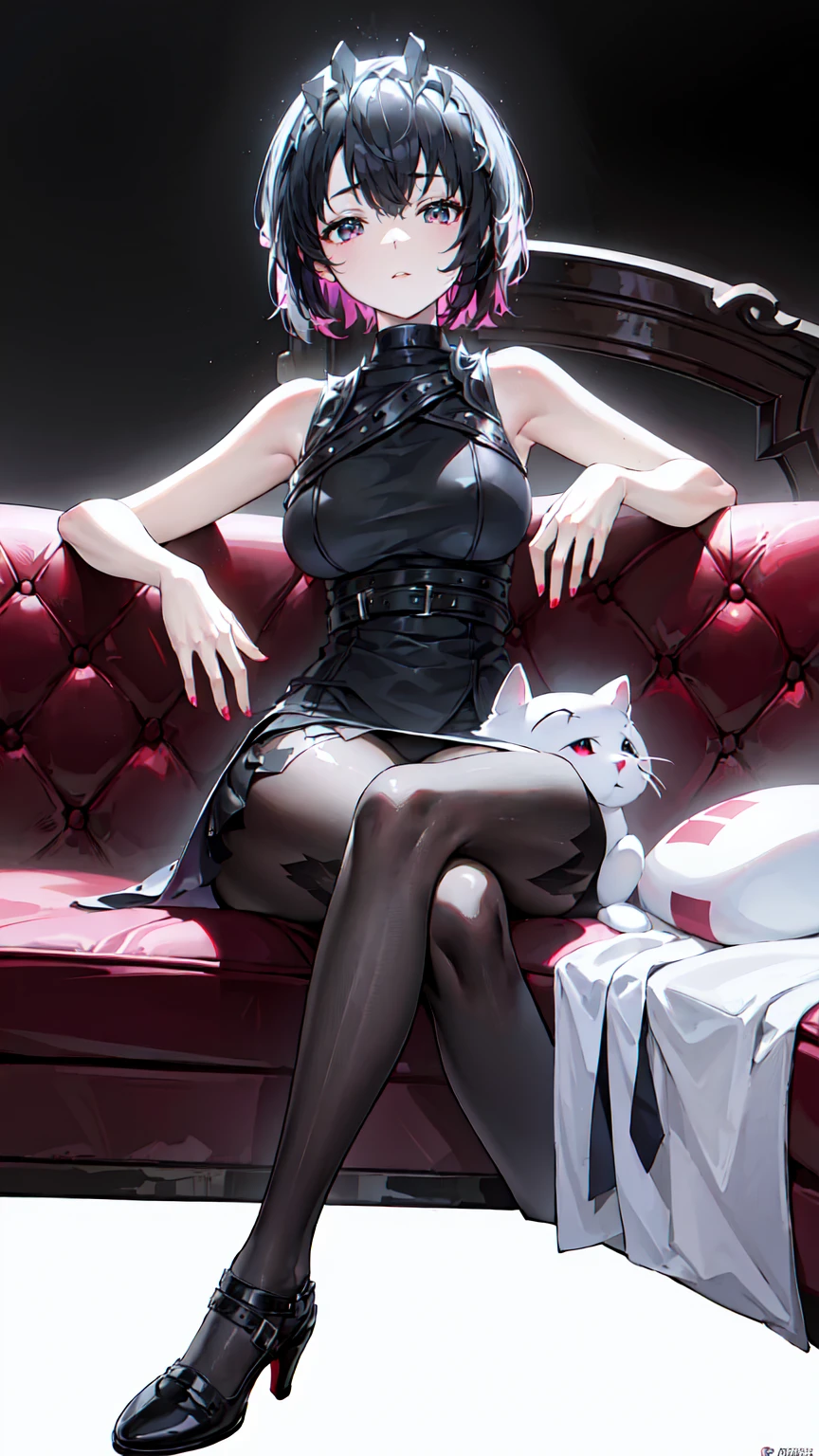 (Epic Showcase Designs in Detail)(Masterpiece, Best Quality, Ultra High Resolution , Digital Art,Beautiful and Aesthetic )Perfect proportions of the body . ELLEN JOE from zenless zone zero . The character sits on a large massive leather sofa , an atmospheric pose ,( 2.5D style . realistic anatomy , beautiful perspective . Best image quality , pastel color , focus on the face , well detailed eyes