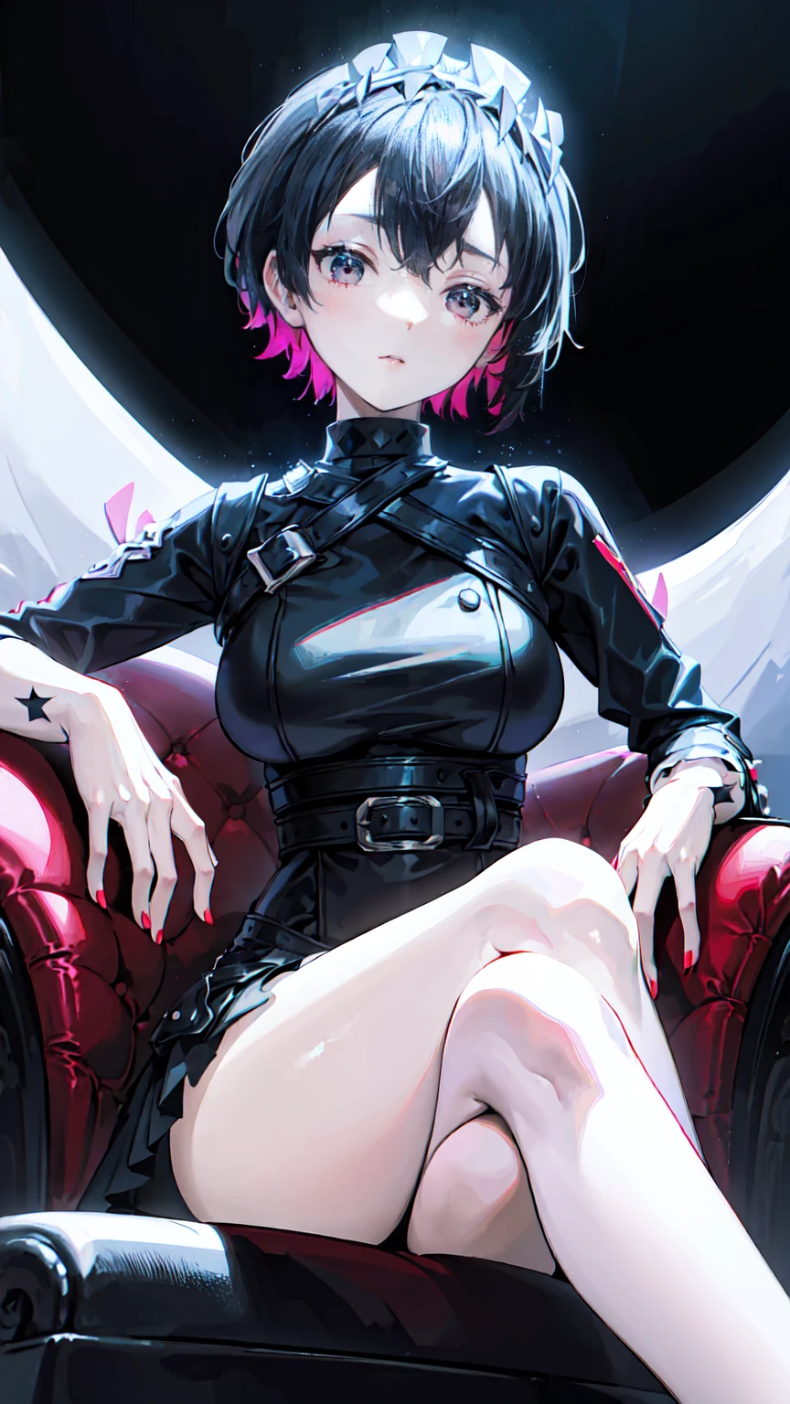 (Epic Showcase Designs in Detail)(Masterpiece, Best Quality, Ultra High Resolution , Digital Art,Beautiful and Aesthetic )Perfect proportions of the body . ELLEN JOE from zenless zone zero . The character sits on a large massive leather sofa , an atmospheric pose ,( 2.5D style . realistic anatomy , beautiful perspective . Best image quality , pastel color , focus on the face , well detailed eyes