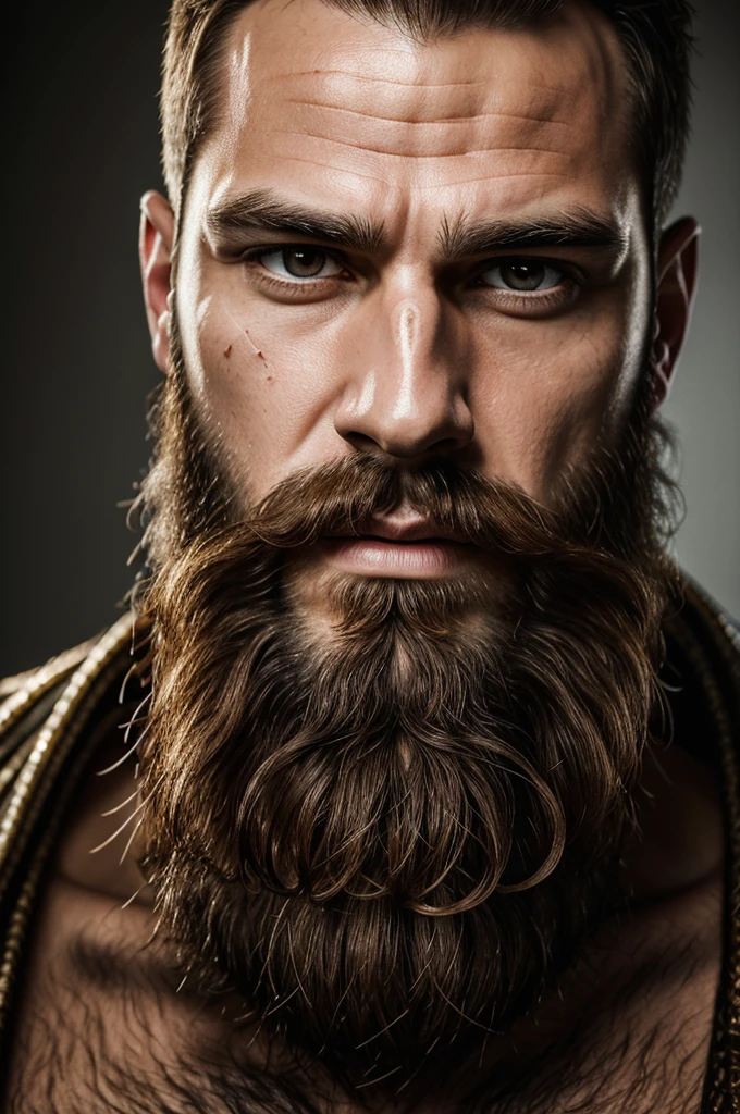 best quality, masterpiece,
(photorealistic:1.25),
portrait photo of adult male, (highly detailed face),
(full beard), cut scar down forehead, hairy body, big lips,
armored,
sharp details, (high detail skin),
skin pores,
hdr, professional studio photography