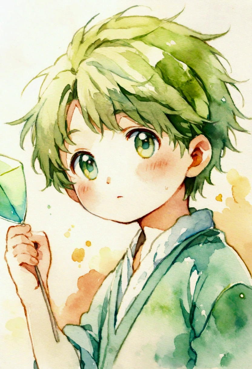 A boy of about flying a kite Picture books Watercolor