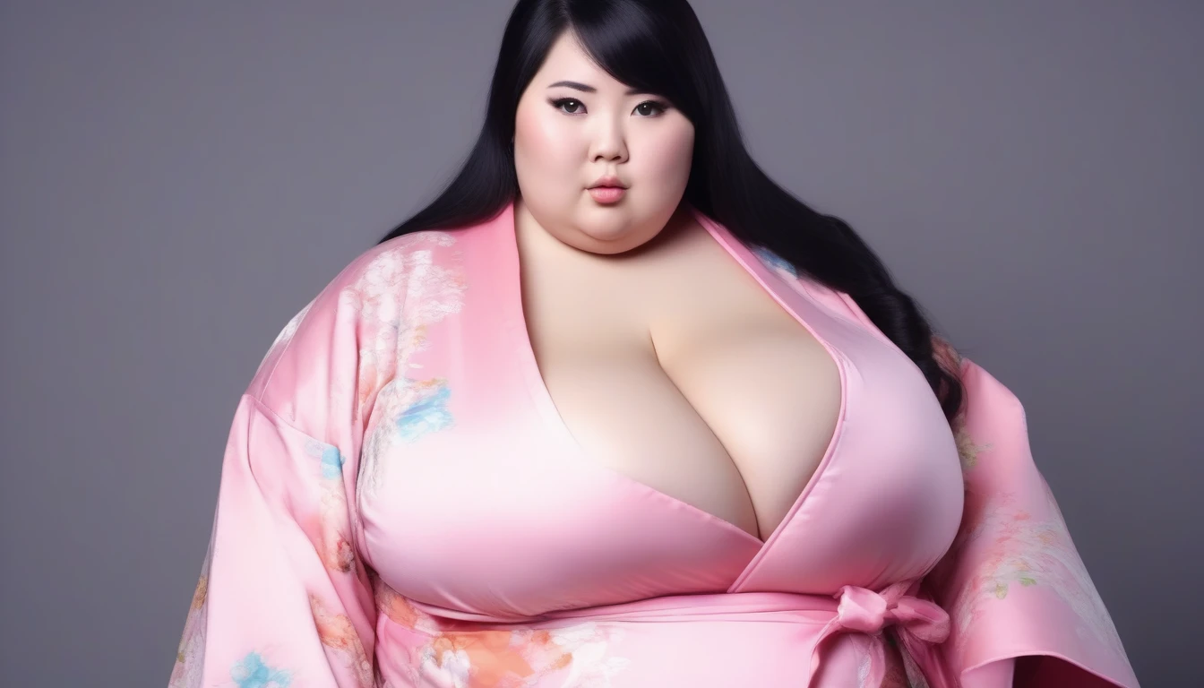 cute black haired asian with extreme huge enormous, bbw, obese, pink kimono. masterpiece 8k, professional photography  