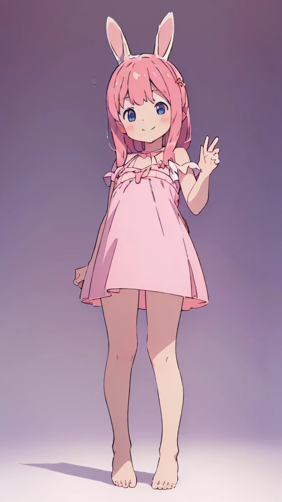 ((masterpiece))((Highest quality))Rabbit Ears、girl、smile、blush、Flat Chest、Are thin、Pink Hair、blush、Are standing、Whole body image、Even your toes are visible、Eye level on face、front、No background、Rabbit Pose、真frontのアングル