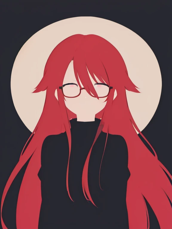 One Girl、Red Hair、long hair、Hair between the eyes、Glasses、Red turtleneck sweater、Blue Eyes、