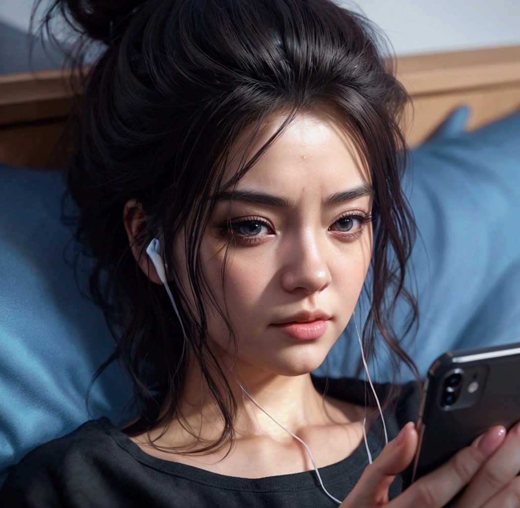 there is a woman that is looking at her cell phone, artwork in the style of guweiz, realistic anime 3 d style, realistic artstyle, realistic art style, 3 d anime realistic, anime style. 8k, realistic digital art 4k, realistic digital art 4 k, digital art ilya kuvshinov, realism artstyle, photorealistic artstyle