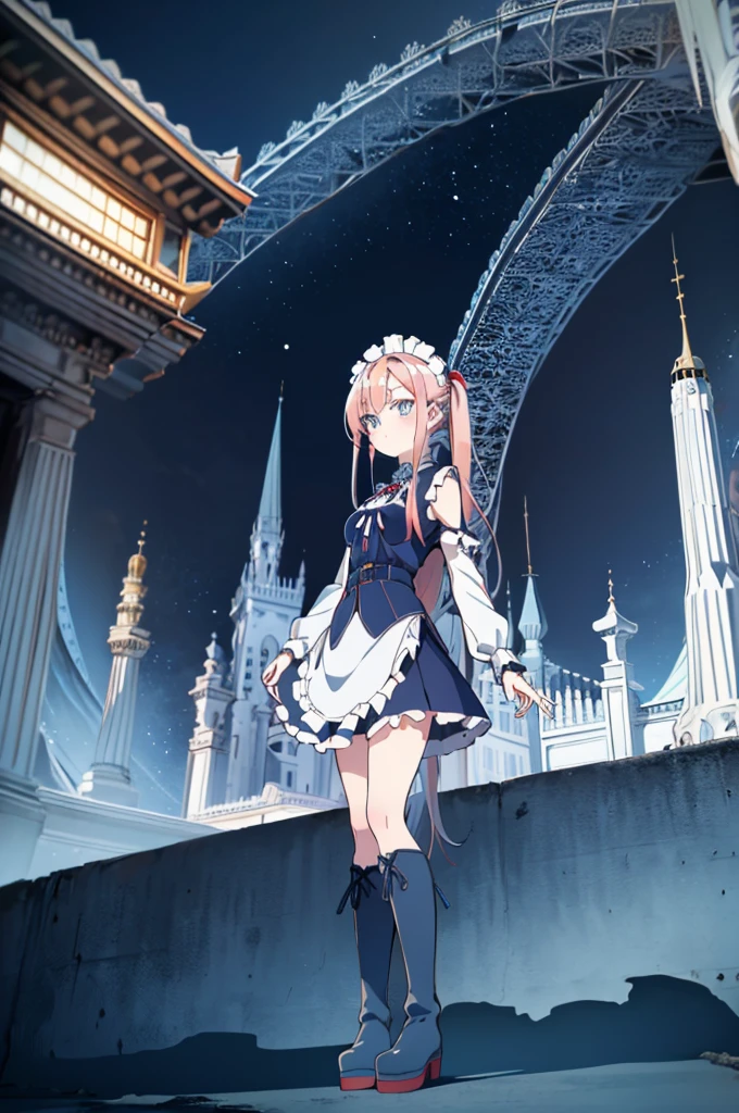 [(cathedral background:1.4)::5],original,(illustration:1.1),(best quality),(masterpiece:1.1),(extremely detailed CG unity 8k wallpaper:1.1), (colorful:0.9),(mid shot:0.95),(full body:1.5),Dynamic angle,(solo:1.2), (girl),((adult)), (detailed beautiful eyes:1.15), (beautiful face:1.15), (glowing red eyes:1.25////),((medium hair)),((split-color hair , red hair , light blue hair)),(high twintails),(chignon),(+perfect hand+:1.21),(Draw an illustration of a gothic girl),(Religious),(slender),(is wearing boots on her feet),((is wearing white maid clothes)),(furious), Lace Off-shoulder lolita fashion,beautiful slender woman,high twintails,full body,mini skirt,((split-color hair , red hair , light blue hair)),((black long boots)),((mini skirt)),adult,