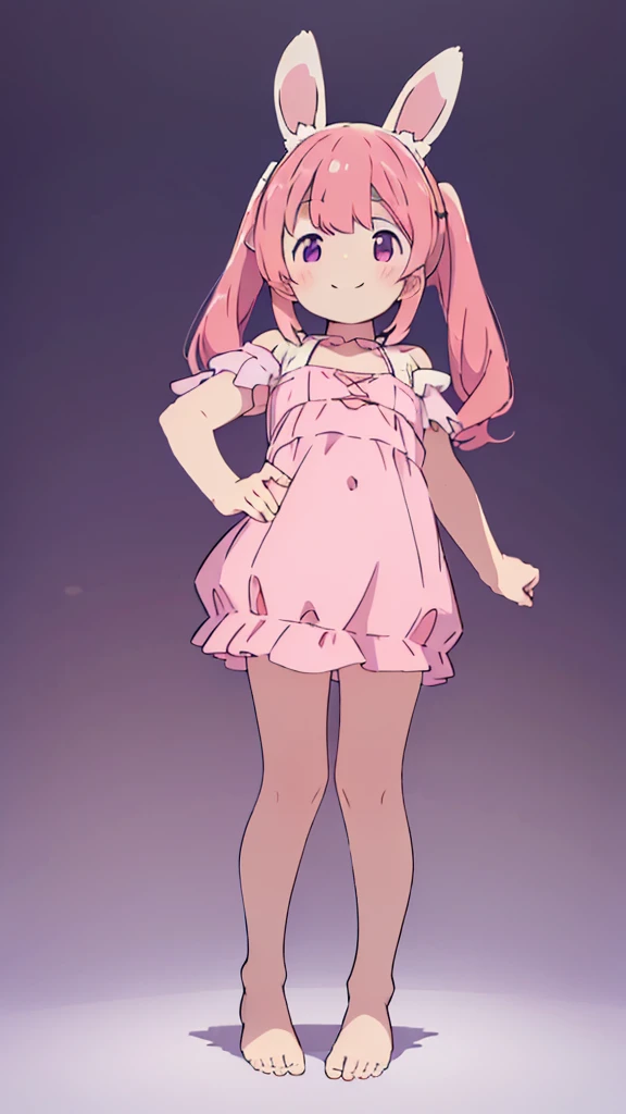 ((masterpiece))((Highest quality))Rabbit Ears、girl、smile、blush、Flat Chest、Are thin、Pink Hair、blush、Are standing、Whole body image、Even your toes are visible、Eye level on face、front、No background、Rabbit Pose、真frontのアングル、Pigtails