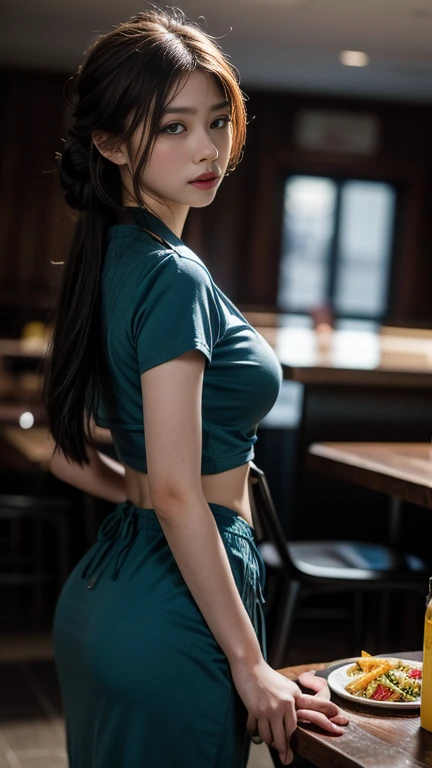 Voyeur、、sunlight、(8K, RAW Photos, 最high quality, masterpiece: 1.2), (Realistic, photoRealistic: 1.37), 1 A woman in a waitress uniform standing on the sidewalk, ,Age 25、 Professional Lighting, 10 head and body,Photon Mapping, , Colombian women, Torn, 、, Incredibly beautiful face、Uniform colours other than black、Playmate proportions、Delivery staff、、,At a fast food restaurant,Carrying tableware、 masterpiece, 最high quality, high quality, High resolution, big , (Face close-up),working at a restaurant、Hair is tied、Updo、Please tie your hair tightly、Slicked back hair、The ultimate revealing outfit、Uncontrollable orgasm、、、In search of pleasure、パンティperspective、perspective、Buttocks feel good、Simple Wear、