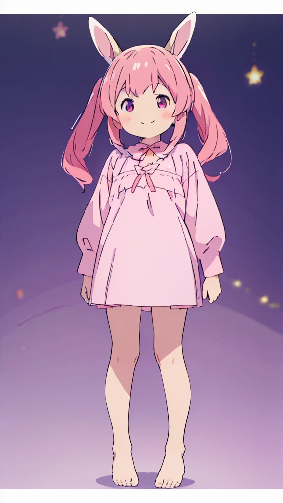 ((masterpiece))((Highest quality))Rabbit Ears、girl、smile、blush、Flat Chest、Are thin、Pink Hair、blush、Are standing、Whole body image、Even your toes are visible、Eye level on face、front、No background、Rabbit Pose、真frontのアングル、Pigtails、uniform