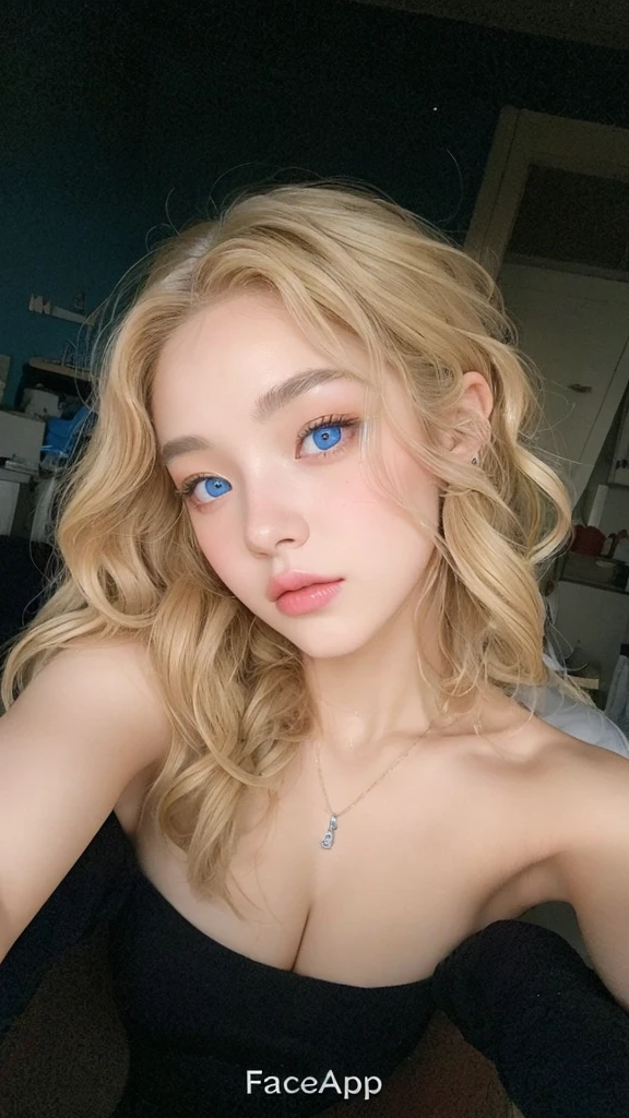 girl with korean face,blonde curly hair with a braid, blue colored eyes, no-makeup, mouth and eyebrows with bright colors, thin eyebrow, top quality picture.