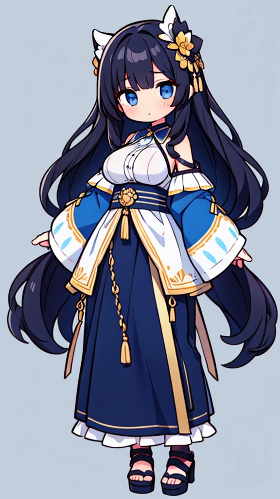 1 girl light blue miaid clothes long straight black hair eyes light blue big breasts,full body,front facing,background simple