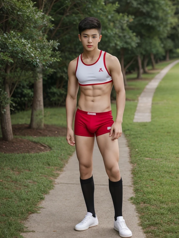teenagers , young , light-skin , wearing an dark red sexy underwear, tmasterpiece,k hd,the feet,Transparent sports vest,semi transparent,black long socks,The barefoot , red colour , handsome and cute , extreme cute boy , white skin , dark red underwear boxers shorts , extremely tall and cute boy ,oppa model , handsome model , full body , dark red boxers underwears short shorts , black socks , white light-skin , Chinese model , young boy , white skin , handsome and extremely cute , red boxers underwear shorts , long black socks , handsome model , at the park , jogging , model oppa , long legs , jogging , running , high knee black socks ,black long socks , stand up , extremely tall , extremely high , red underwears , red sports underwear , long black socks , clean and white legs , Chinese model , extremely long legs , looking at the camera , clean and white thigh , heavy bulge , kid face , baby face , wearing jacket , red underwears boxers , light and white skin , Chinese model , strike a pose , sexy pose , flexing pose , show off his handsome pose , size different , height different , tallest boy in the world , height comparison with other boy