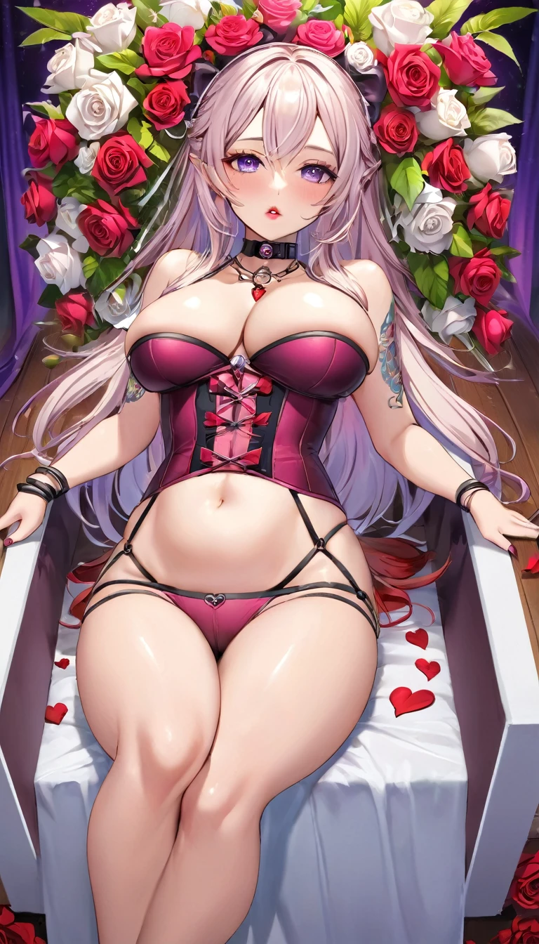 {{{{{16k}}}}}, {{{{{transforming a pure girl into her facial rank and tits rose to the SSS rank of top-notch pretty actresses, She is laid on an coffin of flowers bouquets and her body becomes more curvy, she is turned into a cutesy flower arrangements, getting her tattoos increased her waist and underbust became thinner, her breasts become even larger and deeper cleavage, Her hair is replaced by a bang long glossy very Straight hair, A -yeld yougirl who was supposed to have died, but was injected with more and more female hormones and Reproduce as underbust and topbust firmness lasciviousness 18-years-old nudity girl of the expression dyed in bewitching eroticism, Installed the brilliance of youth and womanhood, The growing body is reproduced with sex-loving, sexy, thick, dark lips, The romantic look on her face when her beloved's penis is inserted into her pussy and the too cute gaze she gives only to the one she loves, Her gasps echoing through the air, A full view of a cock being inserted into her cunt, Her hair and tits sway as her cock is boldly pistoned and Her pussy is fully visible through her slender legs which are lifted and opened at the knees, Injecting her with female hormones will get her excited and make her even more fit for sex, She is fitted with a heart collar that puts people which transforms her into a cute once-in-a-millennium}}}}},{{Extremely detailed}},{{{{{integrated her head pure small, All the fat from her limbs and waist will move to her swinging tits and slender limbs, Enchanting Too thick and erotic lips, Her thickened lips shimmer with luster}}}}},{{{{{Her tattoos spread all over her body, She is tattooed with lewd flowers on her neck, arms, lower abdomen, thighs, Flower piercings are attached all over her body}}}}}