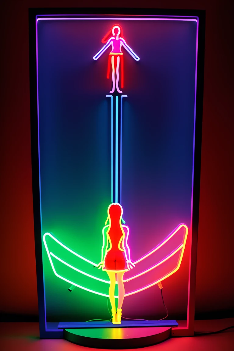 there is a woman standing with a rainbow light, 3D neon art of a woman's body., black neon background, cyberpunk femme fatale, seductive cyberpunk dark fantasy, ((tight pants:1.4)), cyberpunk strip clubs, cyberpunk 20 years. o model girl, cyberpunk oppai, Flag, high definition cg society, cg society masterpiece, trend on cgstation, kda