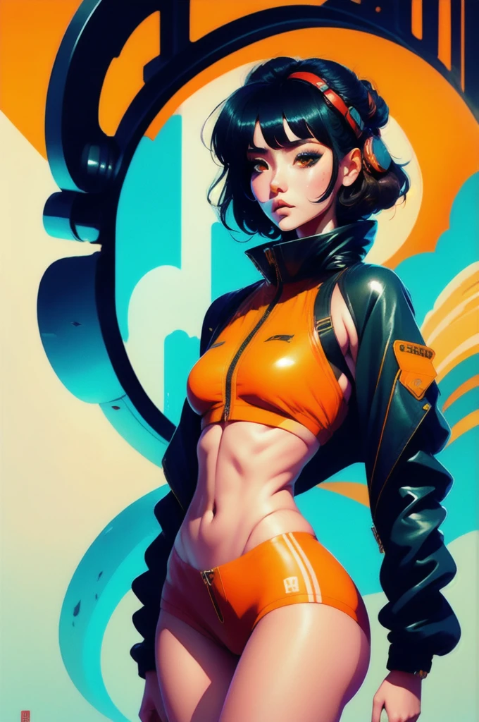 (masterpiece, High resolution, Highest quality), Structure from head to thighs:1.3, Focus on the upper body, 20-year-old woman, A blank look, short hair, Avant-garde makeup, abstract design, artistic juxtapositions, High Contrast, mixed-media approach, Anime Style, Simple lines, Digital Painting,