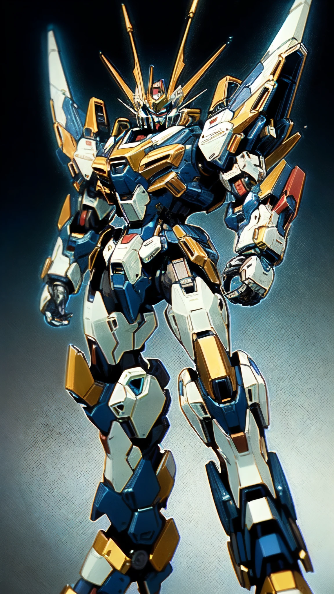 (masterpiece:1.5, best quality:1.5, extremely delicate:1.5, foreshortening:1.5, dynamic angle:1.5), humanoid Mecha, fully enclosed shoulder guards, matching arm and leg guards, full body, full armor, the design balances heavy with agility, (the color scheme is primarily white with red and blue accents, the concept Inspired by Super robot, organic biotech armor, standing, floating high above the futuristic sci-fi city), exquisite and mature art style, (aura effect, energy, glowing eyes, the armor glows), ((SRS)), metallic, dramatic, high definition, highres, ultra-detailed, ultra-fine painting, professional, perfect body proportions, anatomically correct, symmetrical face, extremely detailed eyes and face, high quality eyes, creativity, RAW photo, UHD, 32k, Natural light, cinematic lighting, masterpiece-anatomy-perfect