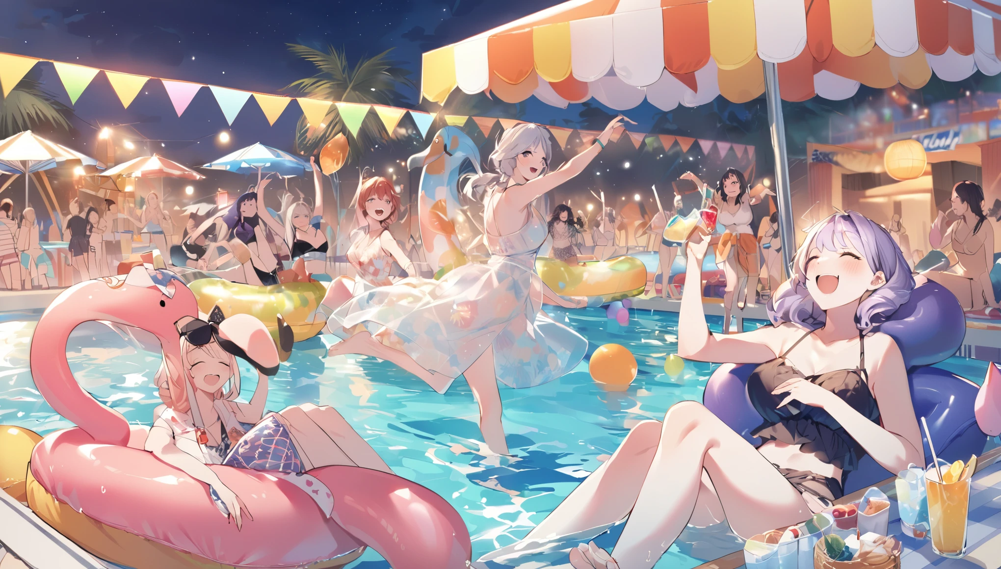 {{age female, caucasian, hundreds of girls, thousands of girls, multiple girls, many girls, only girls, crowd shot, sisters, identical sisters, clones}}, looking at viewer, hazel eyes, extremely detailed, brown hair, {{blue bikinis, matching bikinis, identical bikinis, same color bikinis}}, pool, pool party, crowd of girls, girls partying, happy, best quality, high quality, extremely detailed anime screencap, brainwashed girls