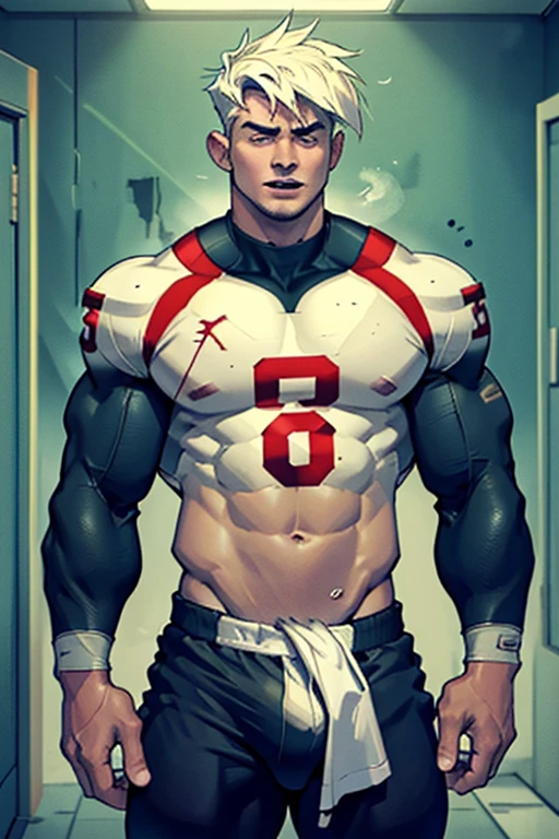 Danny Fenton in a locker room with Dash Baxter being hypnotized to be a big dumb football jock and join Dash's team. hypnosis. hypnotized. brainwashing. Brainwashed. Jock. Meathead. Musclehead. Bro. Football uniform. Bulging crotch. Hyper muscles. Big biceps. Big triceps. big traps. broad shoulders. Thick meaty pecs. Glowing eyes. Well endowed. Football team assimilation. Big thighs. Thick glutes. Clothes turning into Casper High School football uniform. Football shoulder pads. Chest plate. Football jersey. Football pants. Danny Fenton looks shocked and gradually transitions to a dull vapid expression instead as his eyes glow. Fellow football players lay gloved hands on his shoulder pads. "Gah! What happened to me? I look like a—! Like a ... BIG ... DUMB ... JOCK...." Open mouth. Blank stare. Touching a swollen crotch. digital painting. Very detailed. Vapid stare. Dumber and dumber. Brain drain. Dash Baxter smirks and says, "That's because that is what you are now, Fenton. You're gonna be just like us. And you're gonna love every minute of it." Danny replies, "Love ... being ... a jock.... Big ... dumb ... studly ... football jock.... Must protect the Quarterback.... Fucking dumb jock.... Must ... protect ... Dash...." Dash Baxter smirks. "That's right, Fenton. The lineman protects the quarterback. You're MY lineman now. So fall in, Fenton, like a good fucking dumb jock." Danny replies, "Yes, Dash. Your lineman ... falling in.... Your jock .... Must grow..... Must obey.... I ... must grow.... I ... must obey...."