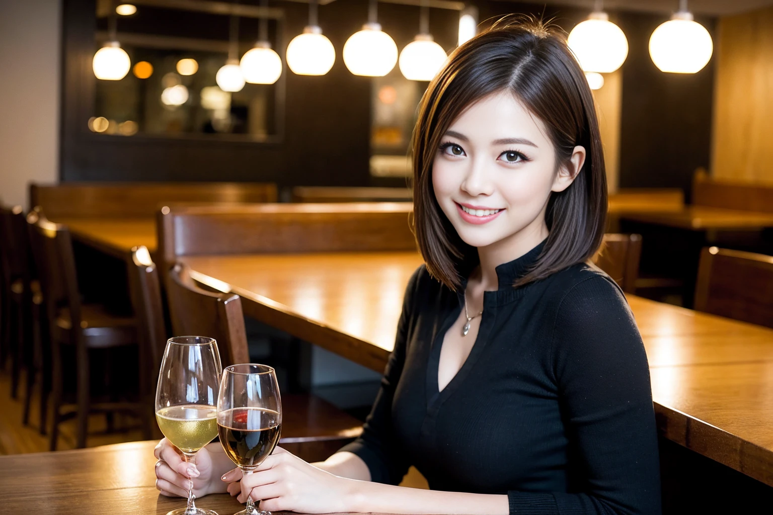 ((Highest quality、8K、masterpiece:1.3))、cute、slimカップル、modelカップル、actress男優、(Realistic, Intricate details:1.2), full-course dinner、Wine Party、Amazing view of the sunset sky and clouds、A bright smile、short hair,Bright Face、 (Age 37), Age 42, red wine 、Appetizers、Italian food、Wine bottle、Champagne、sparkling wine、Two beauties、Brown Hair、Shortcuts、Long sleeve shirt、dress、Beautiful woman 1, (slimな顔), (The body is slim), (Brown Hair), (Shortcuts), cheeks turn a little red,Attractive beauty、restaurant, In a prominent place (From the waist up) Nova Frog Style, actress, model, Upper Body, White wine, slim, wine glass, 中央に置かれたwine glass, smile, (smile: 1.15), Beautiful fine grain, Depth f/2,saturation, High Contrast, Strong light and shadow,Moist Body:1.5、3D texture、Delicate eyes、Brown Hair、The hair is very shiny、