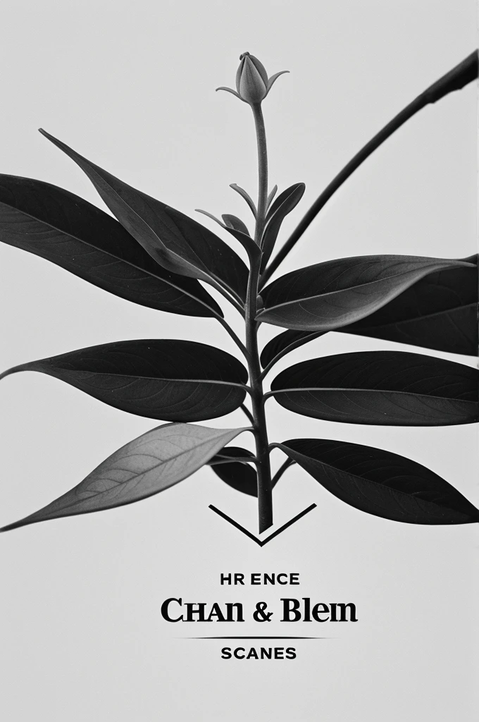 Black and white logo with a small plant stem