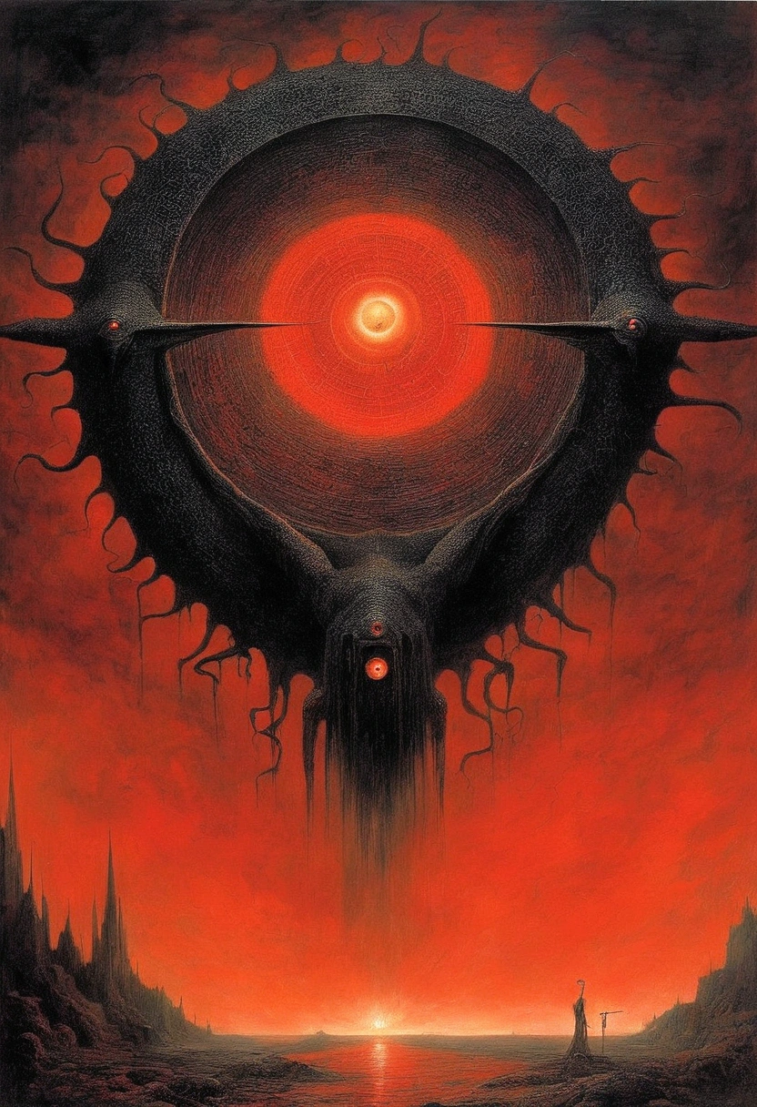 Mythical creatures, author：Zdzislaw Beksiński, Azathoth, Red/Black、eye