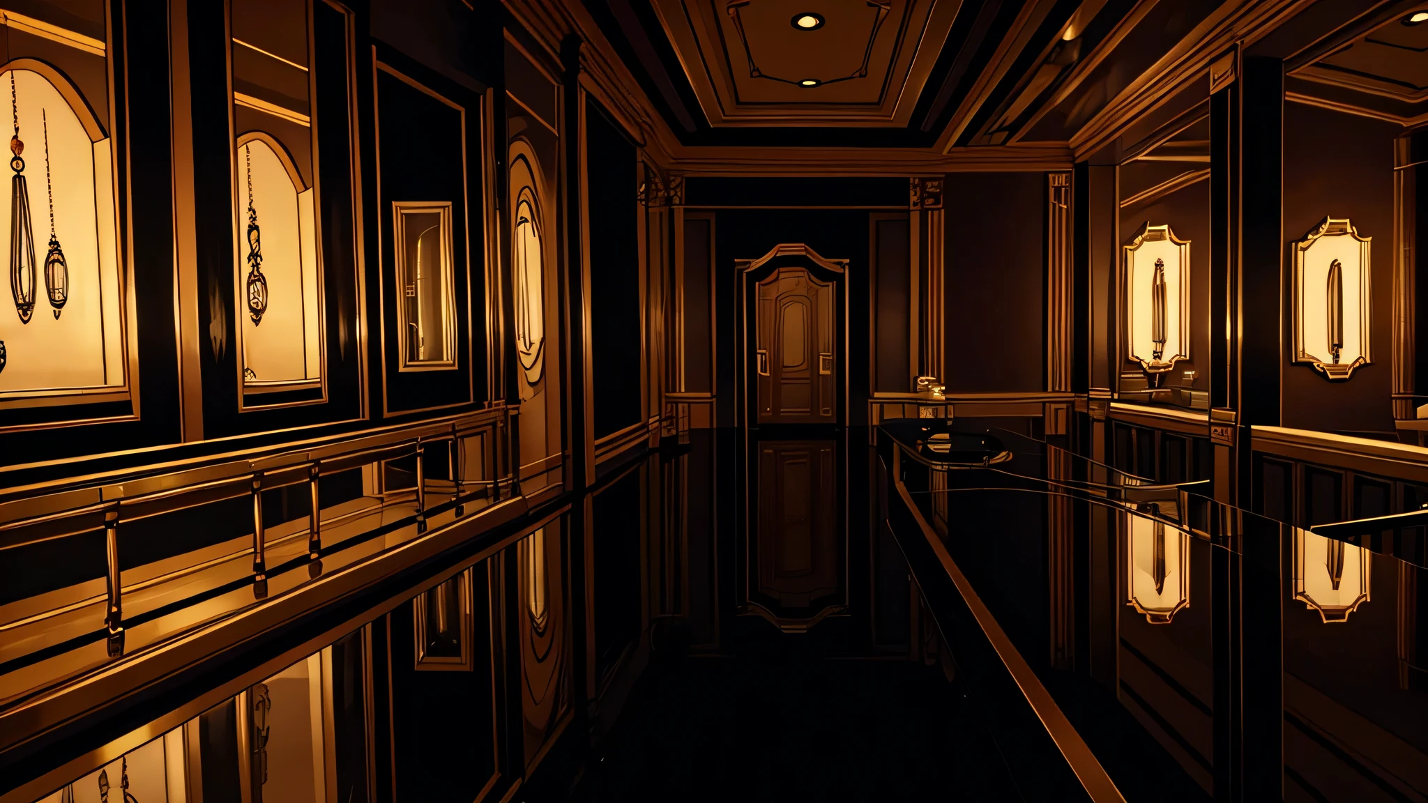 inside a jewelry store, with a balcony, black color, no humans, no persons